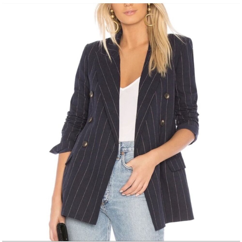 L'AGENCE Navy Pinstripe Double-Breasted Blazer